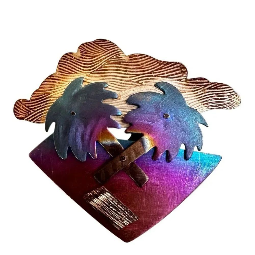 Vintage Artisan Rainbow Metal Palm Tree Brooch – Kinetic Art-to-Wear